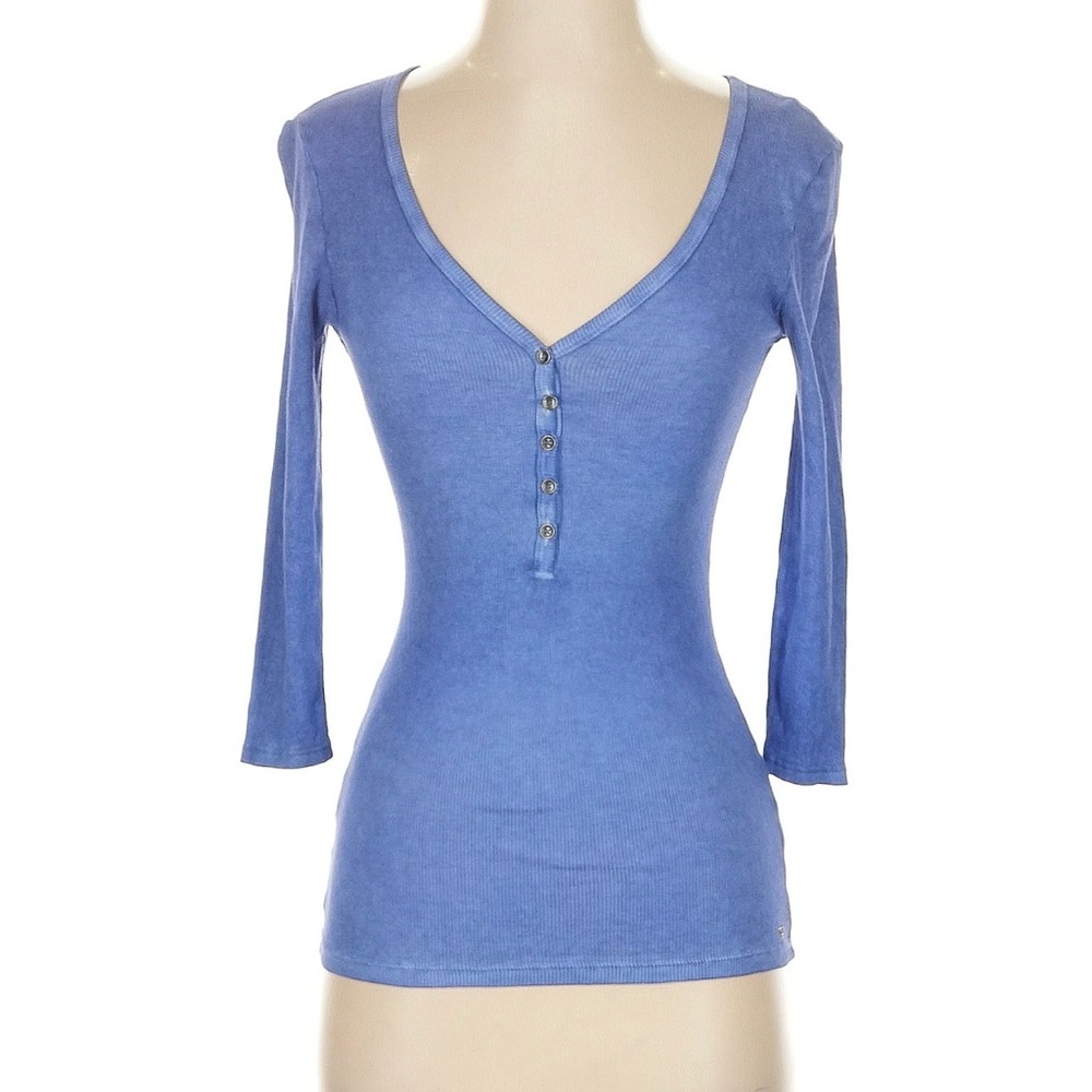 Guess Blue 3/4 Sleeve V-Neck Top